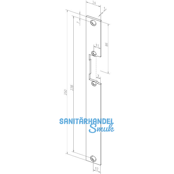 Flachschlie�blech HZ offen ohne Riegelausschnitt , 24x250x3, 38535-01,Edelstahl