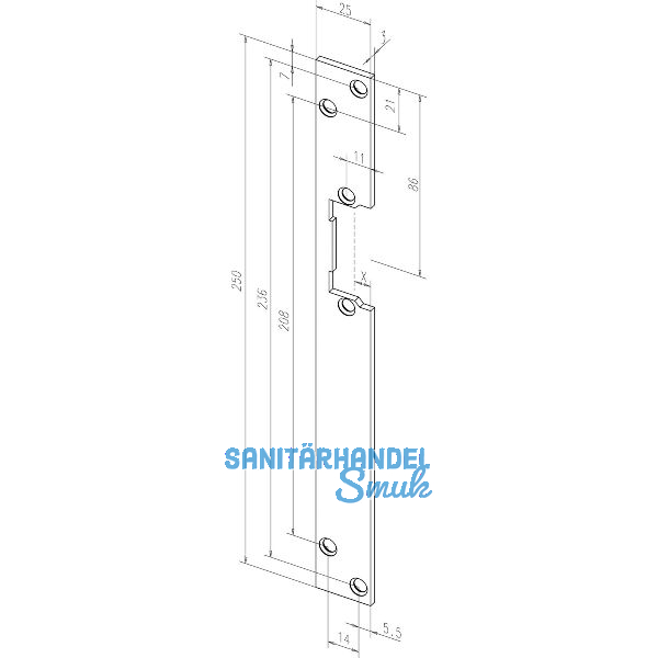 Flachschlie�blech HZ offen ohne Riegelausschnitt , 25x250x3, 01140-01,verzinkt