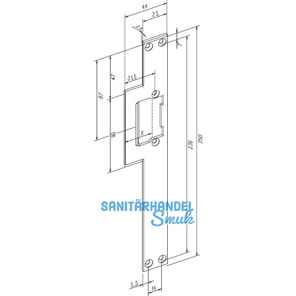 Lappenschlie�blech Lap lang, eckig ohne Riegelausschnitt,rechts,Stahl goldf�rbig
