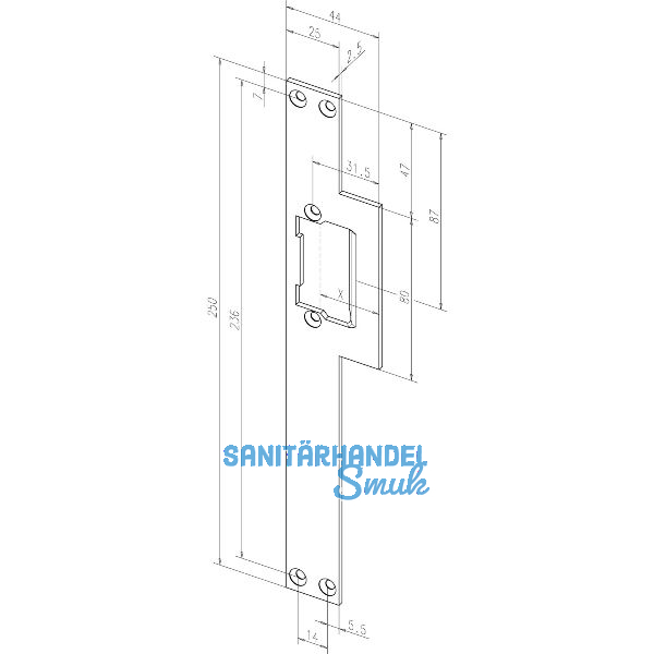 Lappenschlie�blech Lap lang, eckig ohne Riegelausschnitt,links,Stahl goldf�rbig
