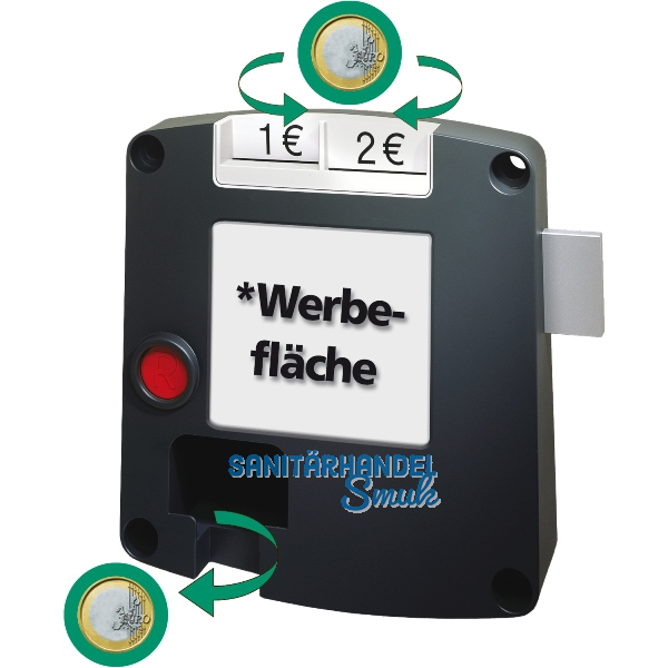 Pfandschloss Safe-O-Mat twin coin, rechts, Kunststoff grau