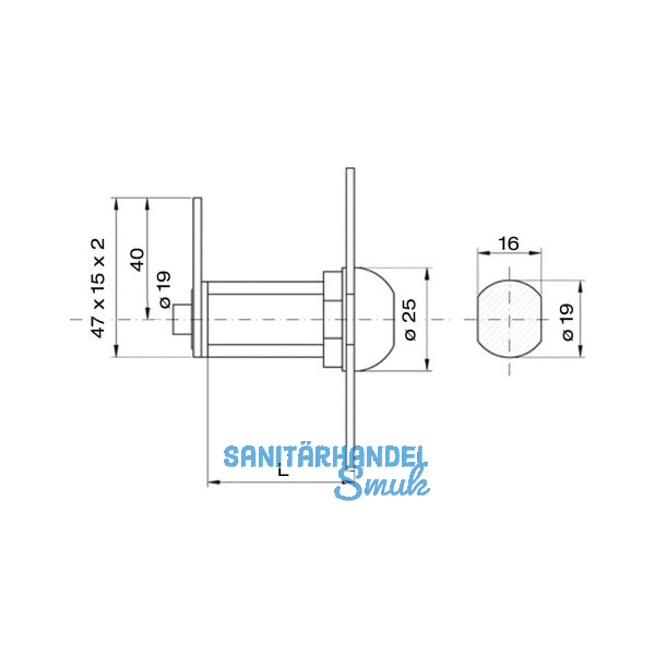 Blechmontagezylinder 19 mm gleichsperrend, Messing verchromt