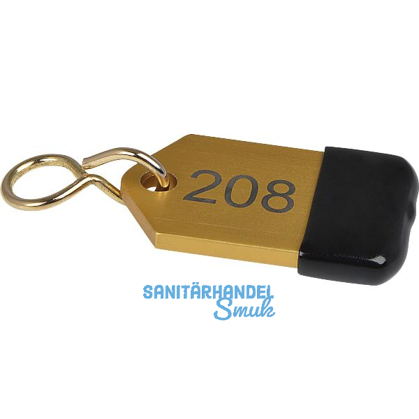 Hotelschl�sselanh�nger mit Gummi, H�he 50 mm, Gravur 1-9999, gold eloxiert