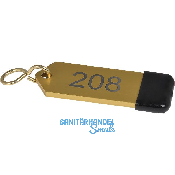 Hotelschl�sselanh�nger mit Gummi, H�he 80 mm, Gravur 1-9999, gold eloxiert
