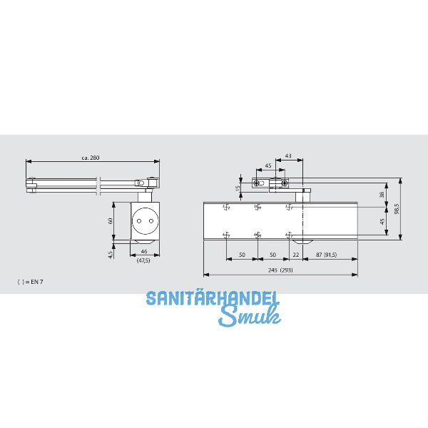 DORMAKABA T�rschlie�er TS 83 mit Flachgest�nge, EN 3-6, silber