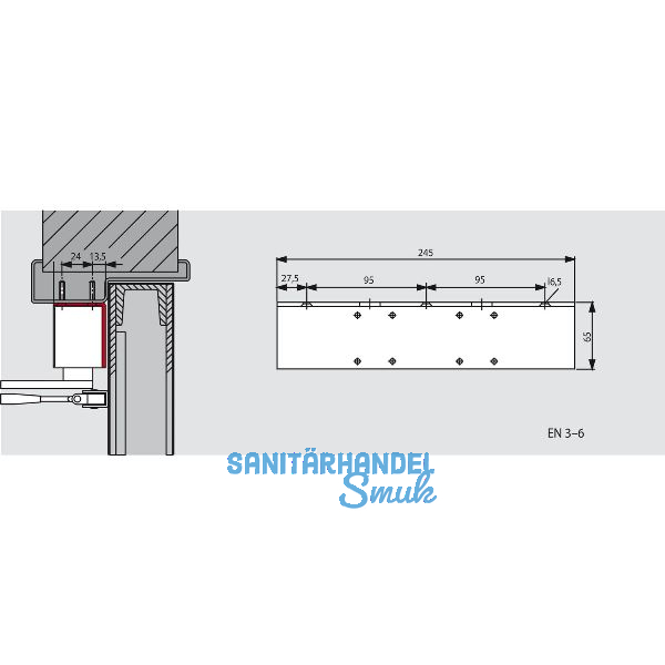 DORMAKABA Sturzfutterwinkel f�r TS 83, silber