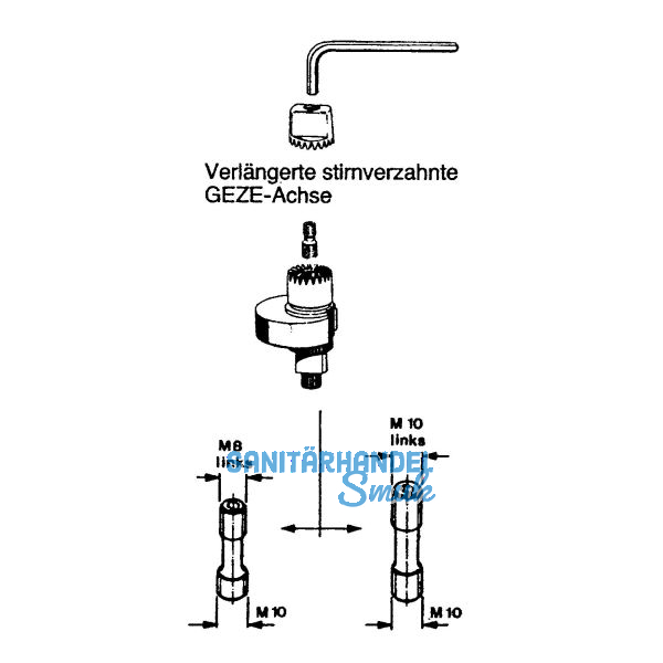 GEZE Steckachse f�r TS 500 N/NV, 550 NV, 550 F,550 E,550 IS, Stahl verzinkt
