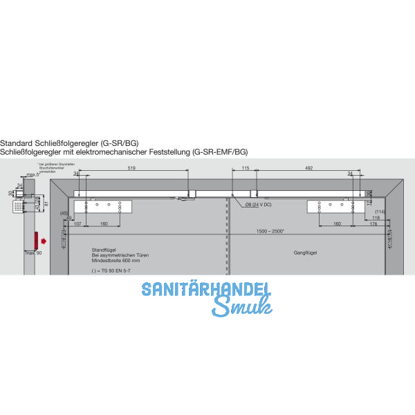 DORMAKABA Gleitschiene GSR-EMF2-V/BG, silber