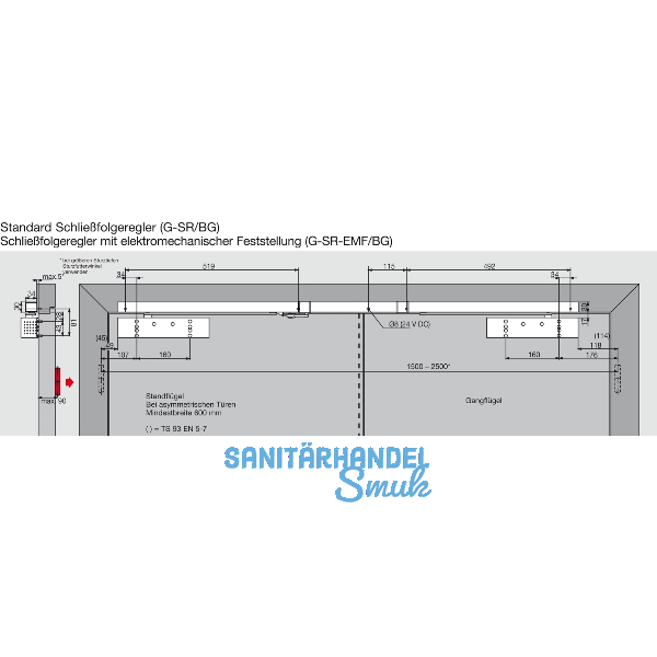 DORMAKABA T�rschlie�er TS 93 G GSR/BG-V, EN 2-5, 2-flg. Gleitschiene, silber