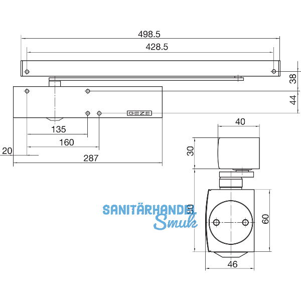 GEZE T�rschlie�er TS 5000 L-E, EN 2-6, 1-flg. Gleitschiene, silber