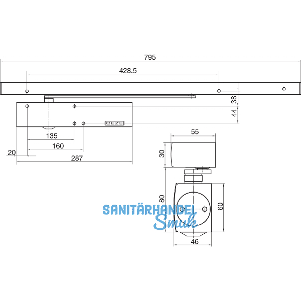 GEZE T�rschlie�er TS 5000 L-R, EN 2-6, 1-flg. Gleitschiene, silber
