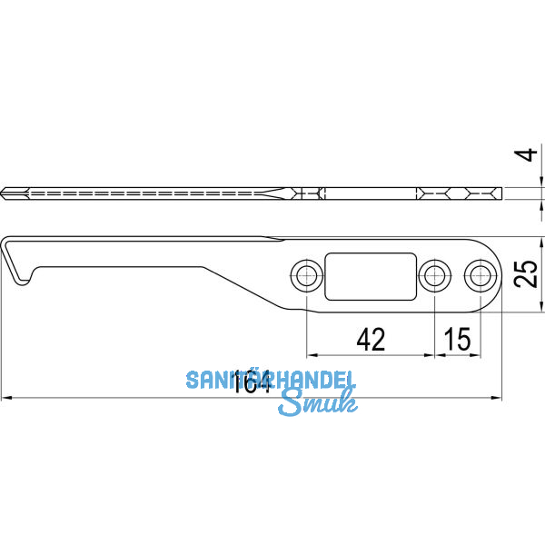 IMH-ABS Mitnehmerhaken SF, 164 x 25 x 4 mm, universal, DIN, schwarz verzinkt