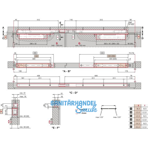 DORMAKABA Gleitschiene G 96 GSR-EMF K8/K12 kurz