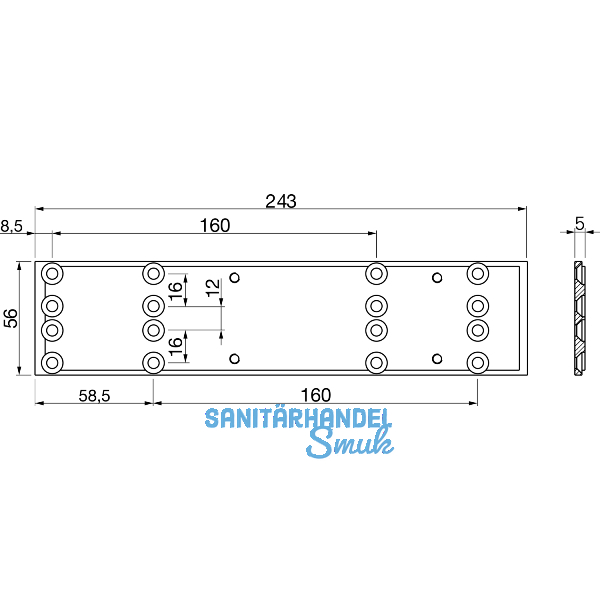 ECO Montageplatte f�r Newton TS 20, 243 x 56 x 5 mm, silber