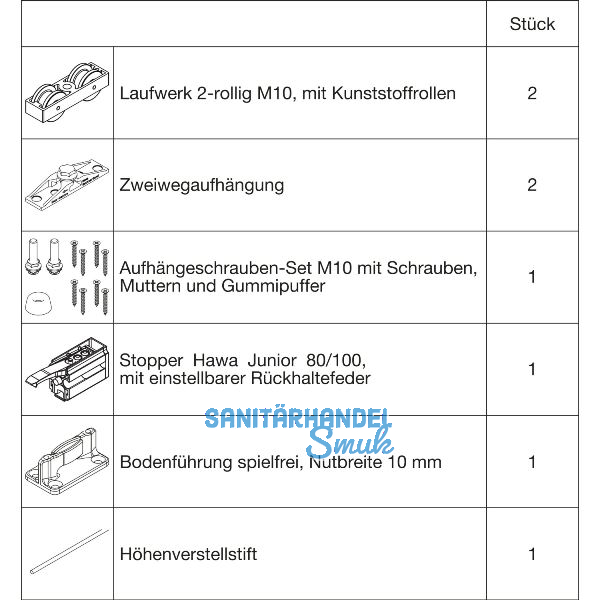 HAWA Junior 100/Z Beschlagset Holz 1 Fangstopper Standard