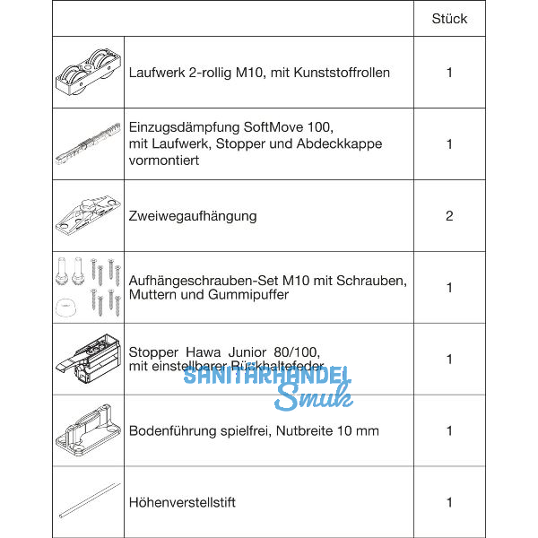 HAWA Junior 100/Z Beschlagset Holz 1 Fangstopper Standard/SoftMove