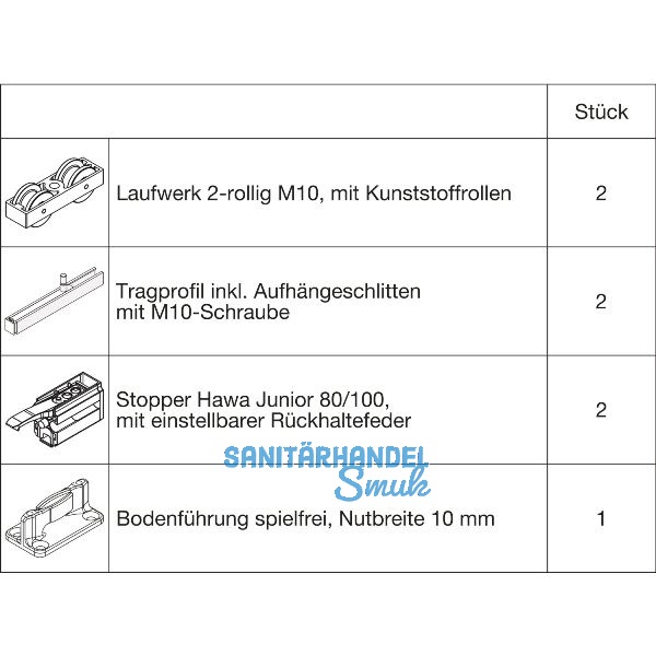 HAWA Junior 100/B Beschlagset Holz 2 Fangstopper Standard