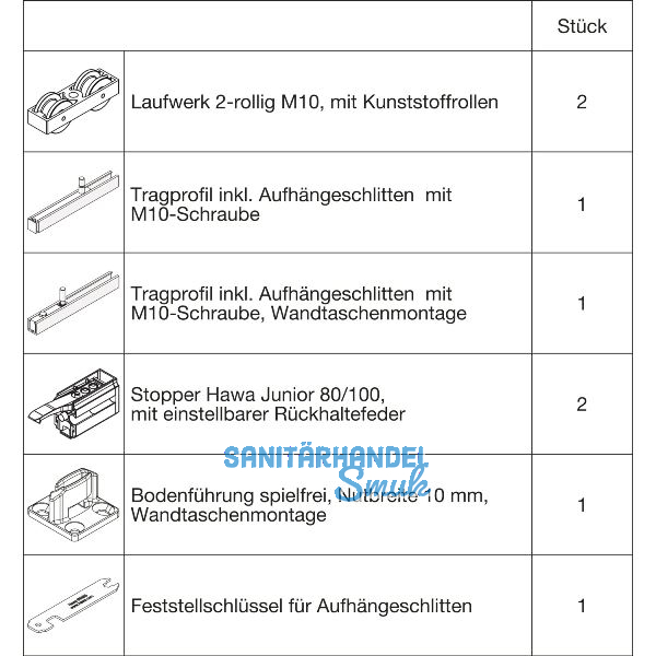 HAWA Junior 100/B-Pocket Beschlagset Holz 2 Fangstopper Standard
