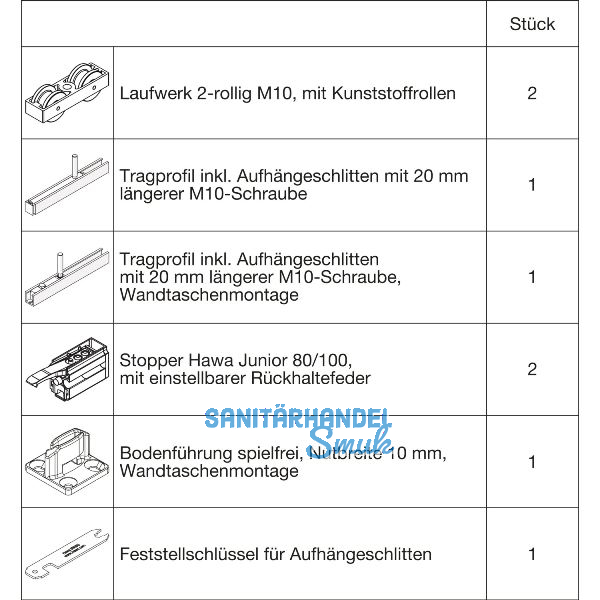 HAWA Junior 100/B-Pocket Beschlagset Holz 2 Fangstopper Standard Schraube +20 mm