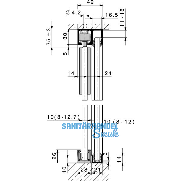 HAWA-Junior 40/GP Laufschienenset Festverglasung L=6000 mm Alu silber eloxiert