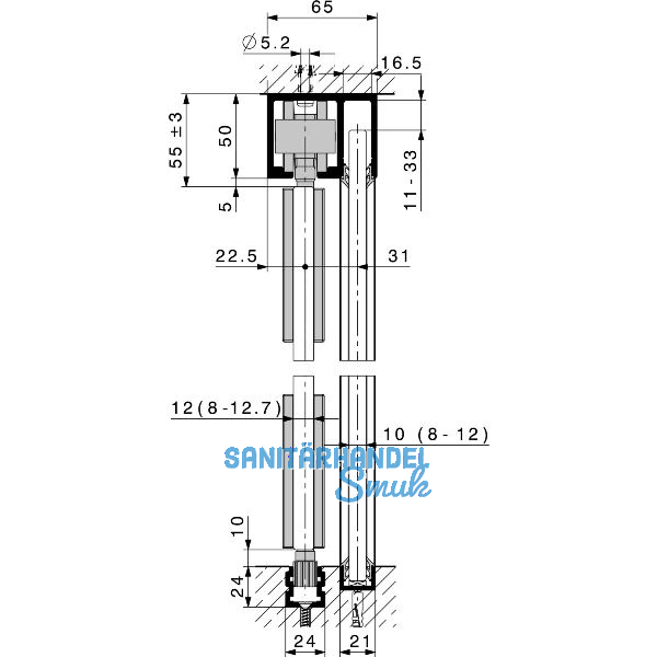 HAWA Junior 120/GP Laufschienenset Festverglasung L=4000 mm silber eloxiert