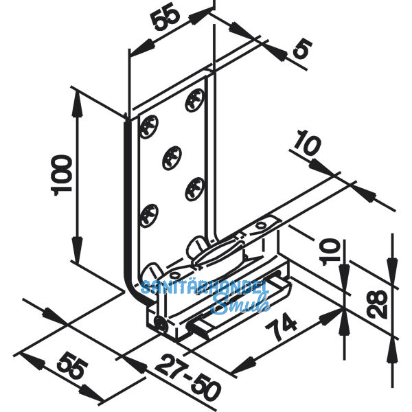 HAWA-Confort Bodenf�hrung 1-teilig Holz Nut 10 mm F�hrungswinkel lang schwarz