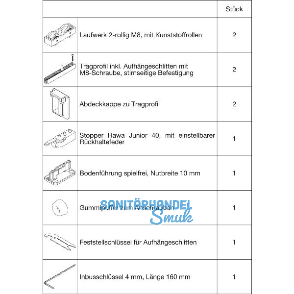 HAWA Junior 40/B Beschlagset Holz ohne Laufschiene