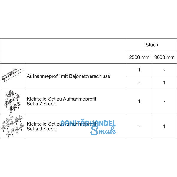HAWA Junior 120 Pocket Montageset Wandtasche L=2500 mm Alu farblos eloxiert