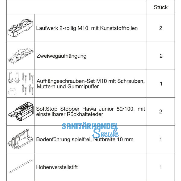 HAWA Junior 100/Z Beschlagset Holz SoftStop (30237)