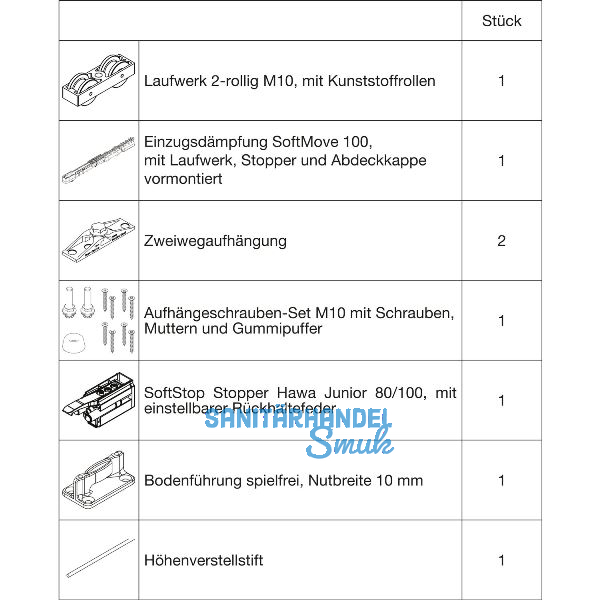 HAWA Junior 100/Z Beschlagset Holz SoftStop SoftMove (30242)