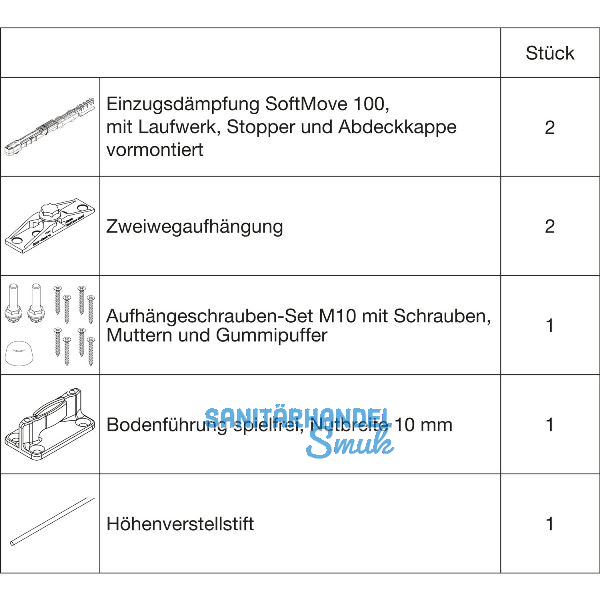 HAWA Junior 100/Z Beschlagset Holz SoftMove (30244)