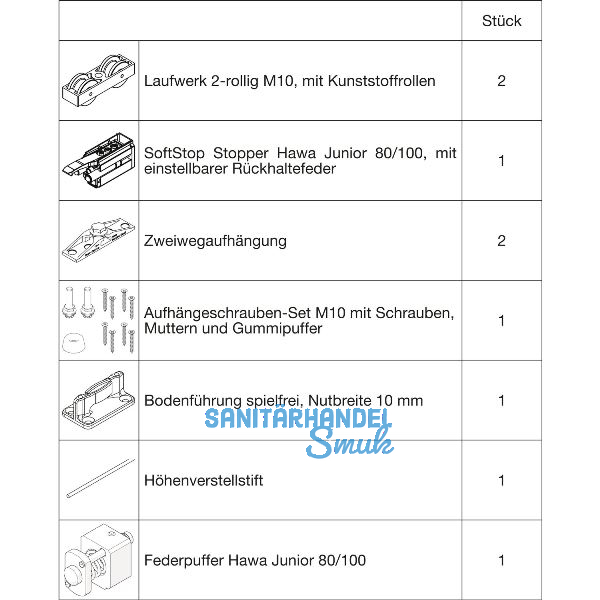 HAWA Junior 100/Z-Pocket Beschlagset Holz SoftStop Federpuffer (30239)