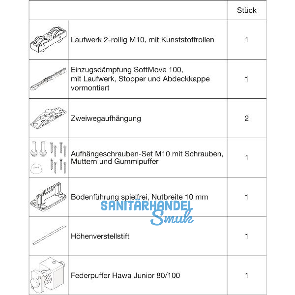 HAWA Junior 100/Z-Pocket Beschlagset Holz SoftMove Federpuffer (30243)