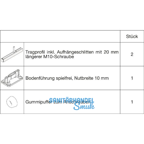 HAWA Junior 100/B Grundbeschlagset Holz ohne Laufwerk Tragschraube 20 mm l�nger
