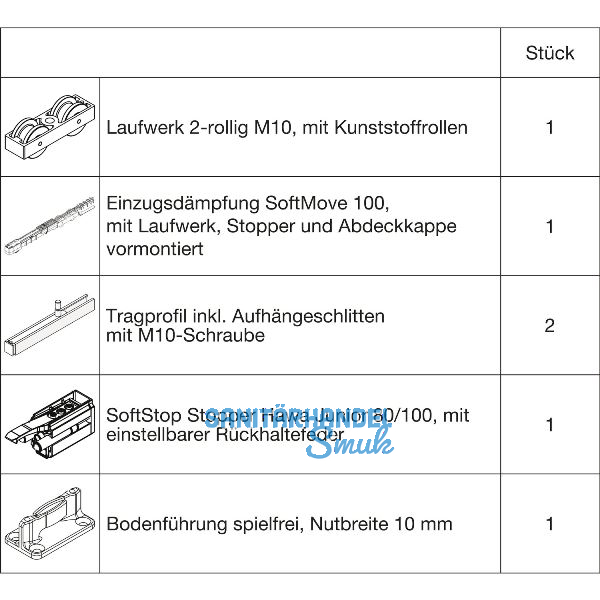 HAWA Junior 100/B Beschlagset Holz SoftStop SoftMove (30227)
