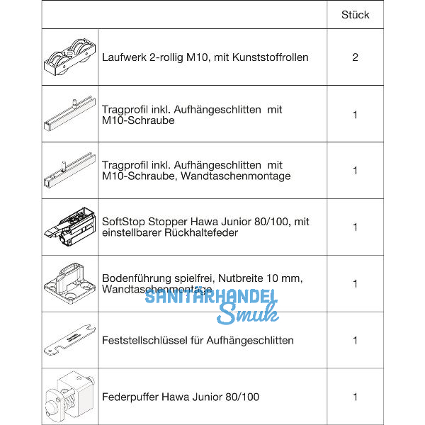 HAWA Junior 100/B-Pocket Beschlagset Holz SoftStop Federpuffer (30250)