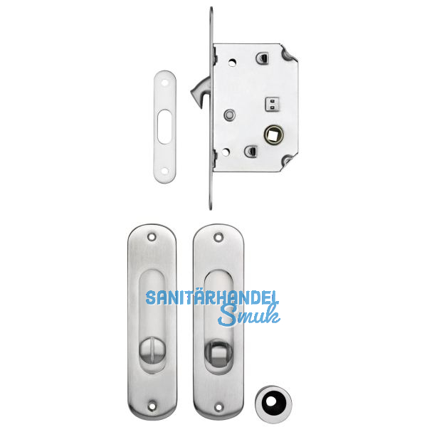 Schiebet�rschloss- u. Griffset, DM 50, Nu� 8 mm, Messing verchromt matt