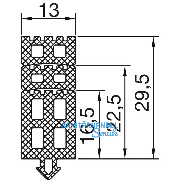 THYSSENKRUPP Syprotech Seitenabschlussdichtung 13/30, L=7000 mm, EPDM schwarz
