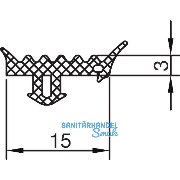 THYSSENKRUPP Syprotech Glasdichtung/Riegel 3 f�r Glas, L=60 m, EPDM schwarz