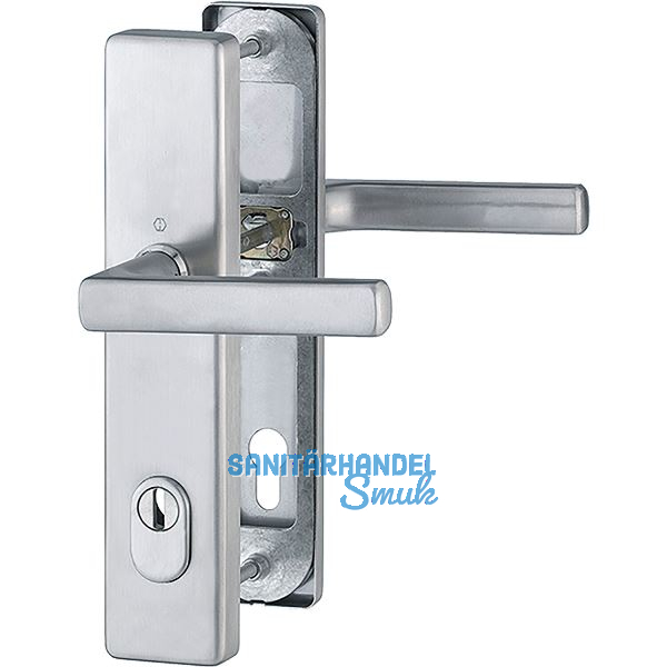 Sicherheits-Dr�ckergarnitur DALLAS auf Langschild PZ 92, VK 10 mm,Edelstahl matt