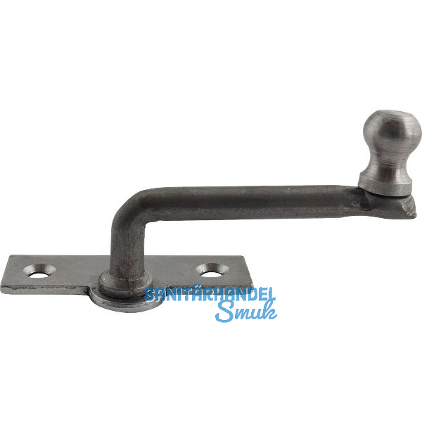 Fensterreiber m. Eisenknopf auf eckiger, austrag. Platte, 25 mm, Stahl blank