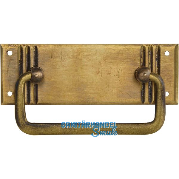 H�ngegriff Landhausstil gro� ohne Schl�sselloch liegend, Messing patiniert