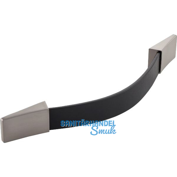 Griff Safari LA 160/192, Breite 224 mm, Leder schwarz/Sockel ZN Edelstahl Effekt