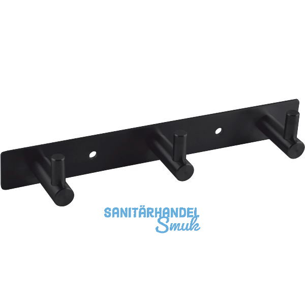 Garderobenleiste Linosa mit 3 Haken, Breite 195 mm, Stahl schwarz matt