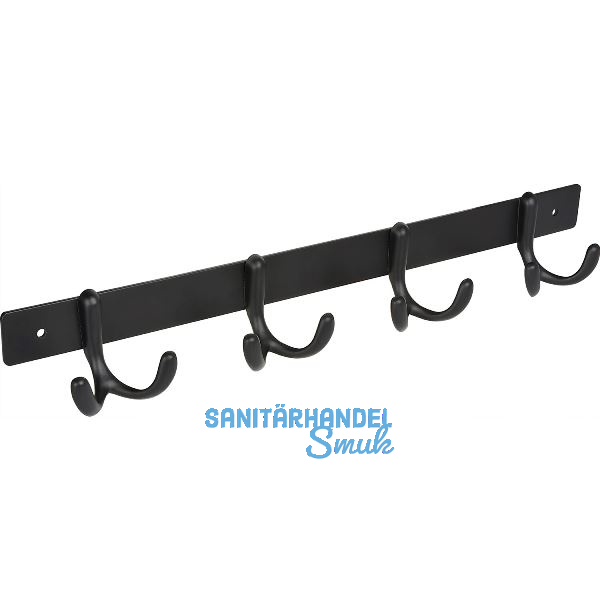 Garderobenleiste Aisa mit 4 Haken, Breite 345 mm, Stahl schwarz matt