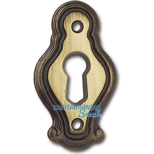 Schl�sselschild Mondial Breite 26 mm, H�he 46 mm, Messing patiniert