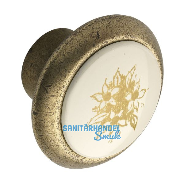 Knopf Tampa � 40 mm, Tiefe 26 mm, ZN/Kunststoff bronze, matt/Blume gold