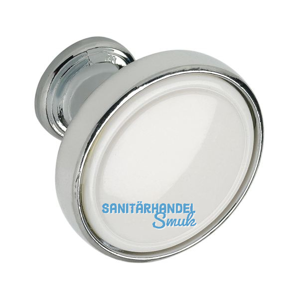 Knopf Anaheim 2 � 23 mm, Tiefe 24 mm, ZN/Kunststoff verchromt poliert/wei�