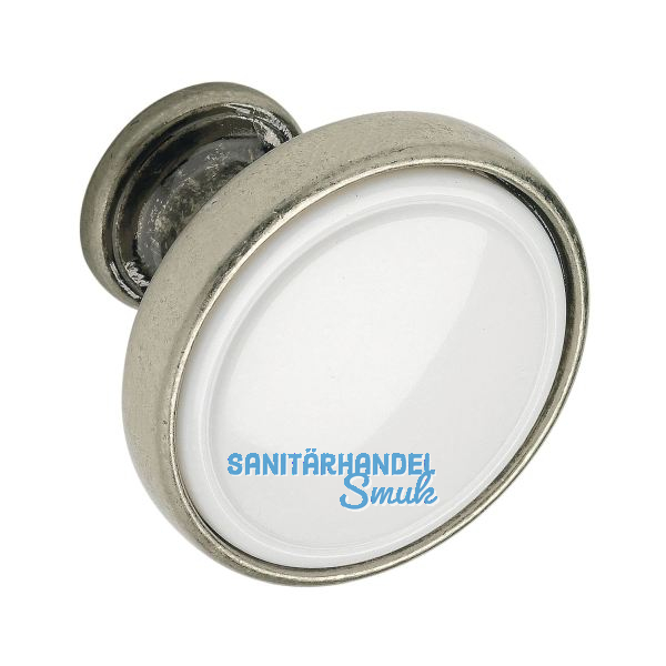 Knopf Anaheim 2 � 30 mm, Tiefe 26 mm, ZN/Kunststoff altsilber/wei�