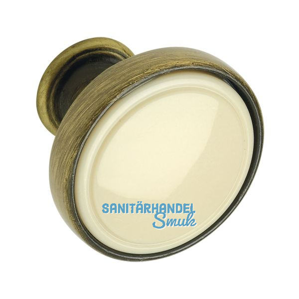Knopf Anaheim 2 � 23 mm,Tiefe 24 mm, ZN/Kunststoff altmessing br�niert/beige